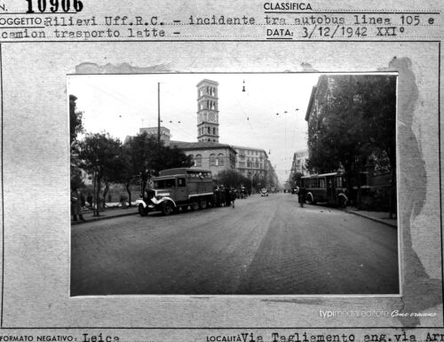 Via Tagliamento, anni'40: camion del latte si scontra con l'autobus 105